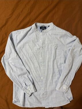 Michael Brandon Light Blue cotton grandad collar shirt